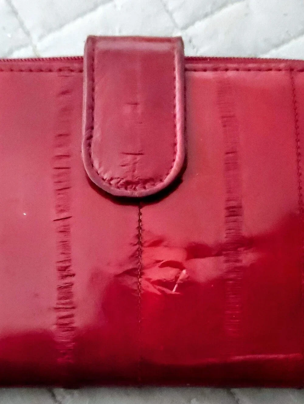 Vintage Burgundy Red Eel Skin Continental Wallet Snap Closure